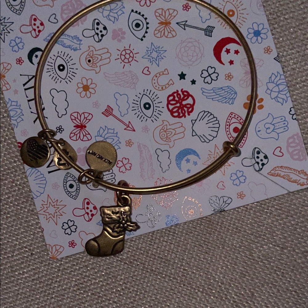 Alex and Ani Gold Bangle with Stocking Charm